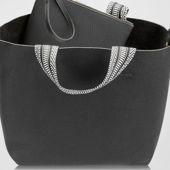 NWT ✅ GiGi New York LEIGH Pebble Leather Tote + Pouch BLACK ✨ NWT, 2 DUST BAGS - Picture 1 of 17